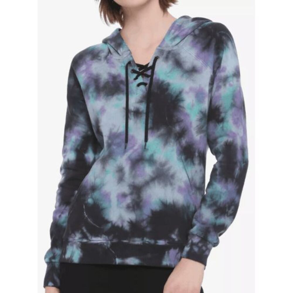 Hot Topic Purple & Teal Tie-Dye Lace-Up Girls Hoodie